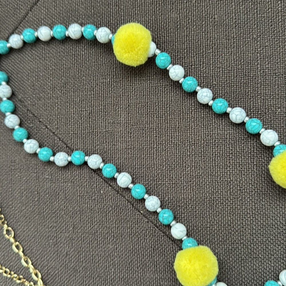 Sugarfix x Baublebar Yellow & Turquoise Pom Pom Beaded Necklace - Picture 3 of 5